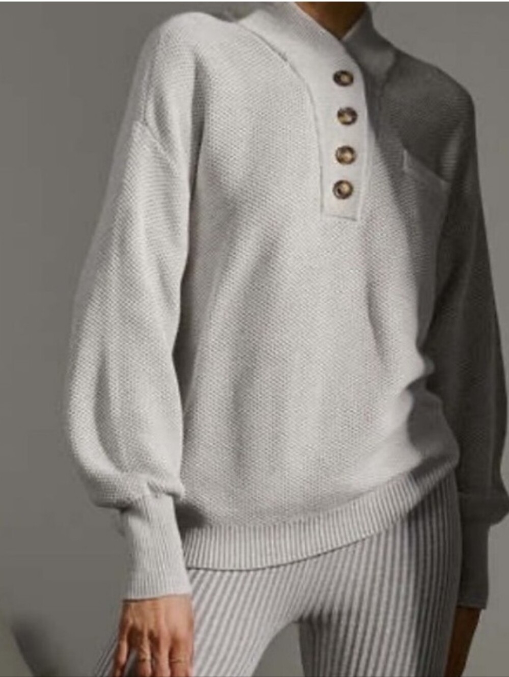 Lunya Cozy Cotton Silk Pocket Henley in Light Gray Womens L/XL